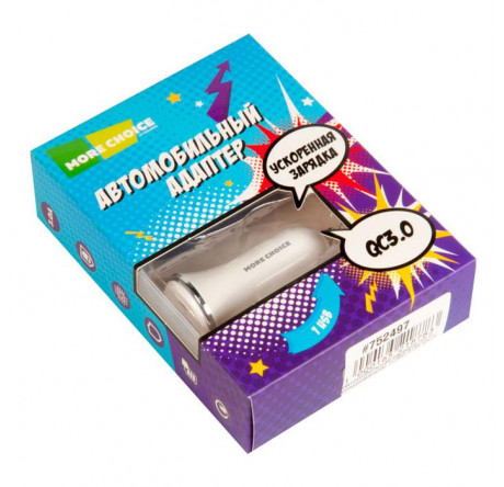 More choice AC22QC 1USB 3.0A QC3.0 АЗУ быстрая зарядка белый MORE CHOICE - pestovo-experts.ru – фото 1