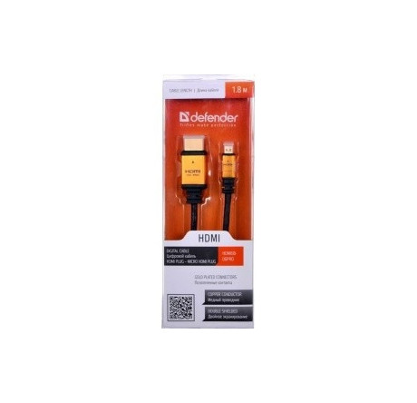 Defender HDMI08-04PRO HDMI-MicroHDMI M-M, ver1.4, 1м Цифровой кабель  Defender - pestovo-experts.ru – фото 1