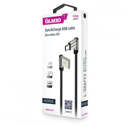 OLMIO 038867 USB 2.0 - microUSB, 1м, угловой, тканевая оплетка, цвет черный Кабель  PARTNER - pestovo-experts.ru – фото 1